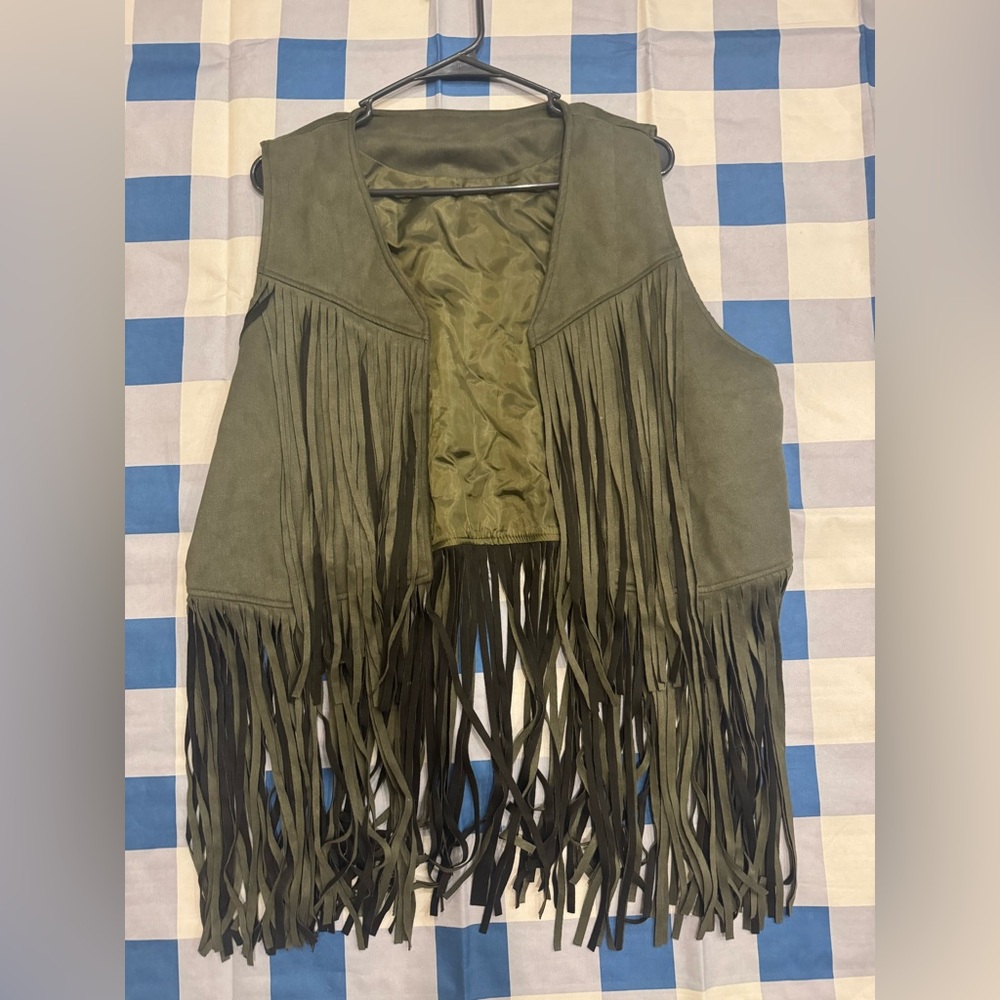 Faux suede western fringe  vest